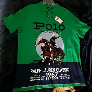 Ralph Lauren Polo Green Print Bedford 1967 Classic Fit Mesh Polo Shirt